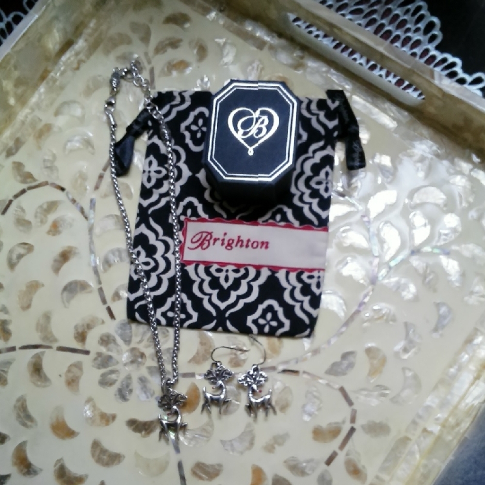 Brighton Silver Reindeer Earrings And Pendant necklace Set.